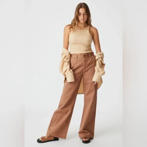 Cotton On Parker Long Straight Pant Cocoa Bean Brown Soft Slacks - Picture 1 of 7